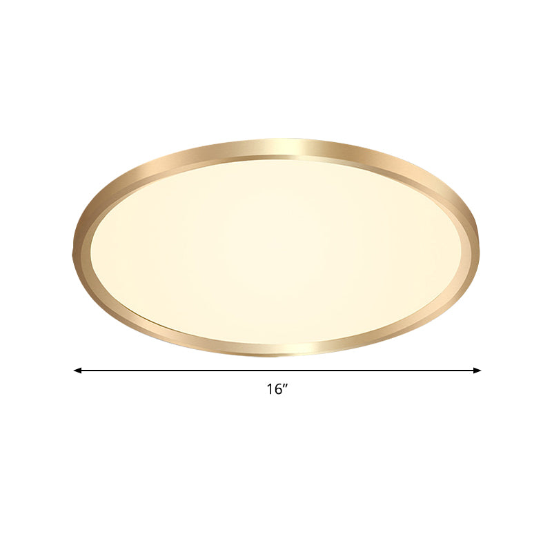 Gold Disk Flush Mount Lighting Simple Style Metal LED Ceiling Light in Warm/White Light, 12"/16"/19.5" Wide Clearhalo 'Ceiling Lights' 'Close To Ceiling Lights' 'Close to ceiling' 'Flush mount' Lighting' 284676