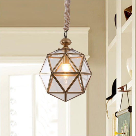 Single Head Pendant Light Fixture Colonial Faceted Clear Glass Suspension Lamp for Porch Brass Clearhalo 'Ceiling Lights' 'Glass shade' 'Glass' 'Pendant Lights' 'Pendants' Lighting' 284685
