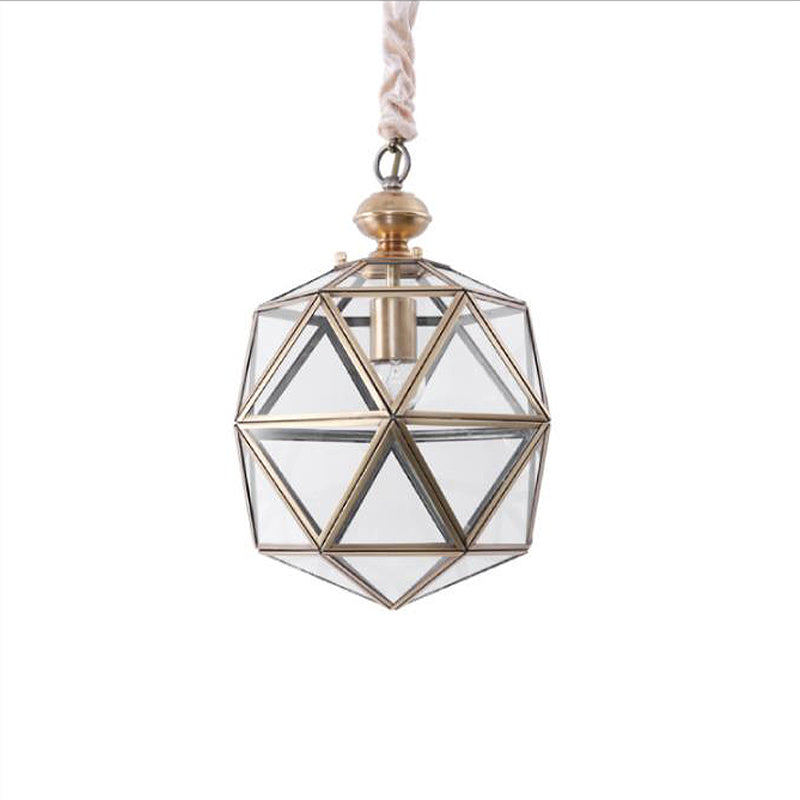 Single Head Pendant Light Fixture Colonial Faceted Clear Glass Suspension Lamp for Porch Clearhalo 'Ceiling Lights' 'Glass shade' 'Glass' 'Pendant Lights' 'Pendants' Lighting' 284688