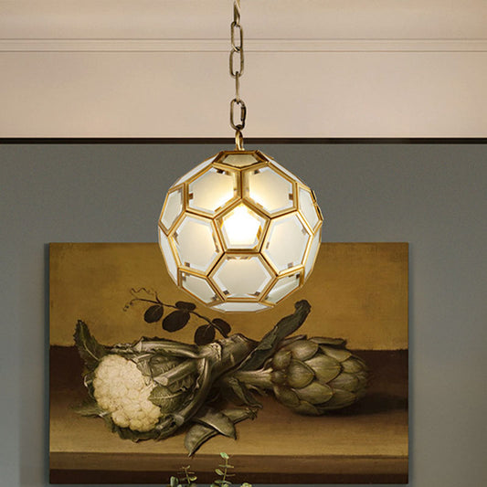 White Glass Ball Ceiling Lamp Colonial 1 Head Bedroom Suspension Pendant Light Brass Clearhalo 'Ceiling Lights' 'Glass shade' 'Glass' 'Pendant Lights' 'Pendants' Lighting' 284719