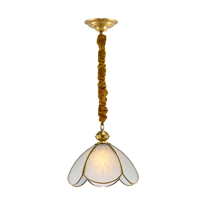 Colonial Flower Hanging Pendant 1 Head Frosted White Glass Suspended Lighting Fixture for Hall Clearhalo 'Ceiling Lights' 'Chandeliers' 'Glass shade' 'Glass' 'Pendant Lights' 'Pendants' Lighting' 284728