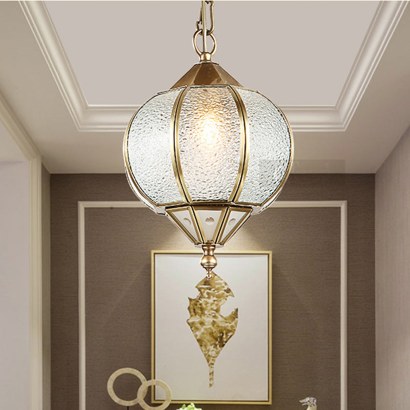 Lantern Dining Room Ceiling Pendant Colonial Bubble Glass 1 Head Gold Hanging Light Fixture Gold Clearhalo 'Ceiling Lights' 'Chandeliers' 'Glass shade' 'Glass' 'Pendant Lights' 'Pendants' Lighting' 284754