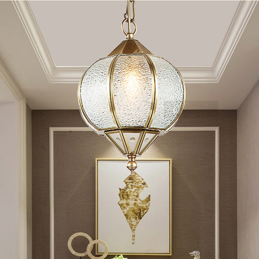 Lantern Dining Room Ceiling Pendant Colonial Bubble Glass 1 Head Gold Hanging Light Fixture Gold Clearhalo 'Ceiling Lights' 'Chandeliers' 'Glass shade' 'Glass' 'Pendant Lights' 'Pendants' Lighting' 284754