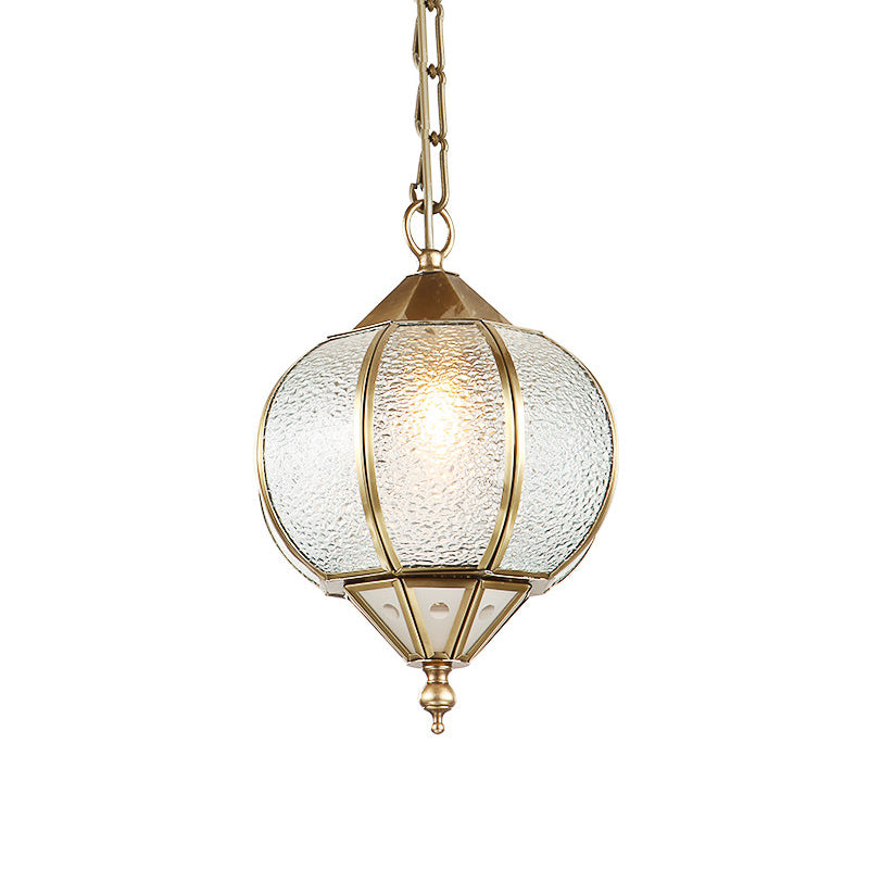 Lantern Dining Room Ceiling Pendant Colonial Bubble Glass 1 Head Gold Hanging Light Fixture Clearhalo 'Ceiling Lights' 'Chandeliers' 'Glass shade' 'Glass' 'Pendant Lights' 'Pendants' Lighting' 284757