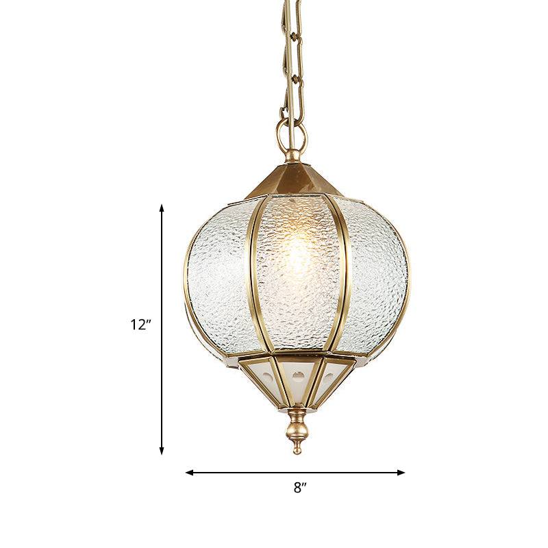 Lantern Dining Room Ceiling Pendant Colonial Bubble Glass 1 Head Gold Hanging Light Fixture Clearhalo 'Ceiling Lights' 'Chandeliers' 'Glass shade' 'Glass' 'Pendant Lights' 'Pendants' Lighting' 284758