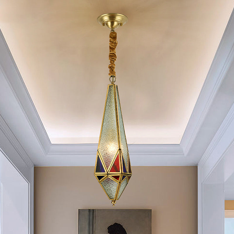 Bubble Glass Red Hanging Light Geometric 1 Light Colonial Down Lighting Pendant for Corridor Clearhalo 'Ceiling Lights' 'Chandeliers' 'Glass shade' 'Glass' 'Pendant Lights' 'Pendants' Lighting' 284761