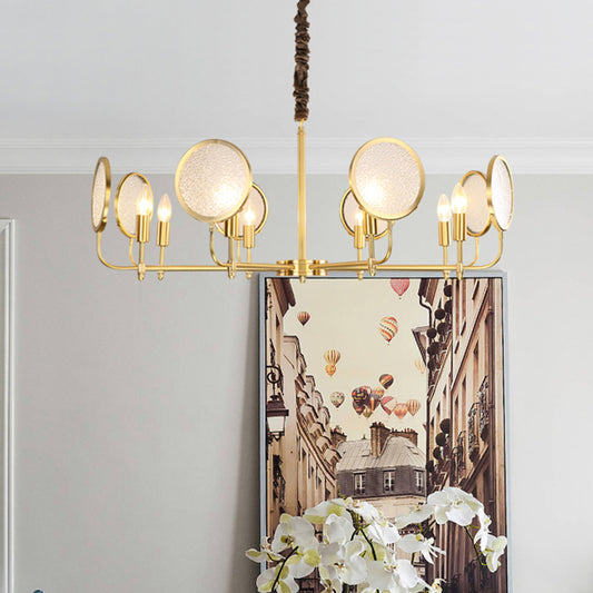 Seeded Glass Gold Chandelier Candle 6/8 Lights Colonialism Down Lighting Pendant for Living Room 8 Gold Clearhalo 'Ceiling Lights' 'Chandeliers' 'Glass shade' 'Glass' Lighting' 284797
