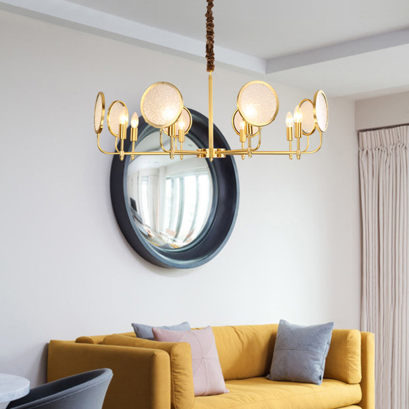 Seeded Glass Gold Chandelier Candle 6/8 Lights Colonialism Down Lighting Pendant for Living Room Clearhalo 'Ceiling Lights' 'Chandeliers' 'Glass shade' 'Glass' Lighting' 284799