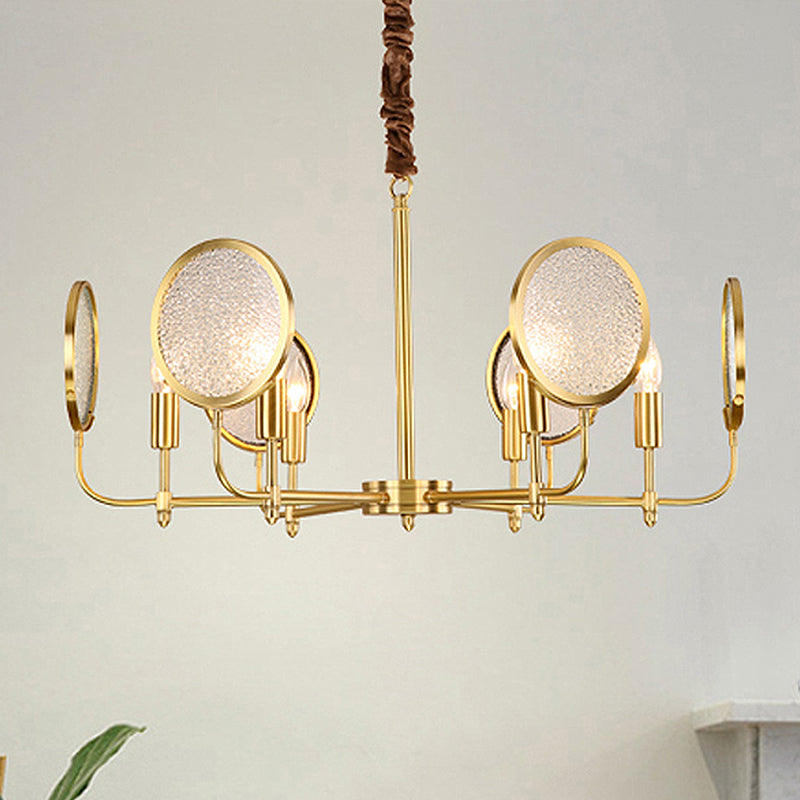 Seeded Glass Gold Chandelier Candle 6/8 Lights Colonialism Down Lighting Pendant for Living Room 6 Gold Clearhalo 'Ceiling Lights' 'Chandeliers' 'Glass shade' 'Glass' Lighting' 284803