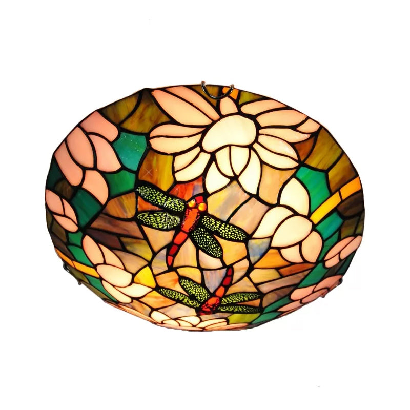 Tiffany Ceiling Lights Dragonfly, Flush Mount Light Fixture with Stained Glass Shade for Living Room Clearhalo 'Ceiling Lights' 'Close To Ceiling Lights' 'Close to ceiling' 'Flush mount' Lighting' 2849