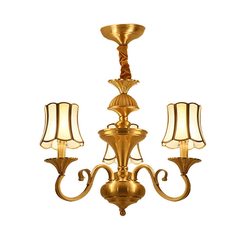 Frosted Glass Gold Pendant Chandelier Flared 3/6 Lights Colonialism Ceiling Hang Fixture for Bedroom Clearhalo 'Ceiling Lights' 'Chandeliers' Lighting' options 284908