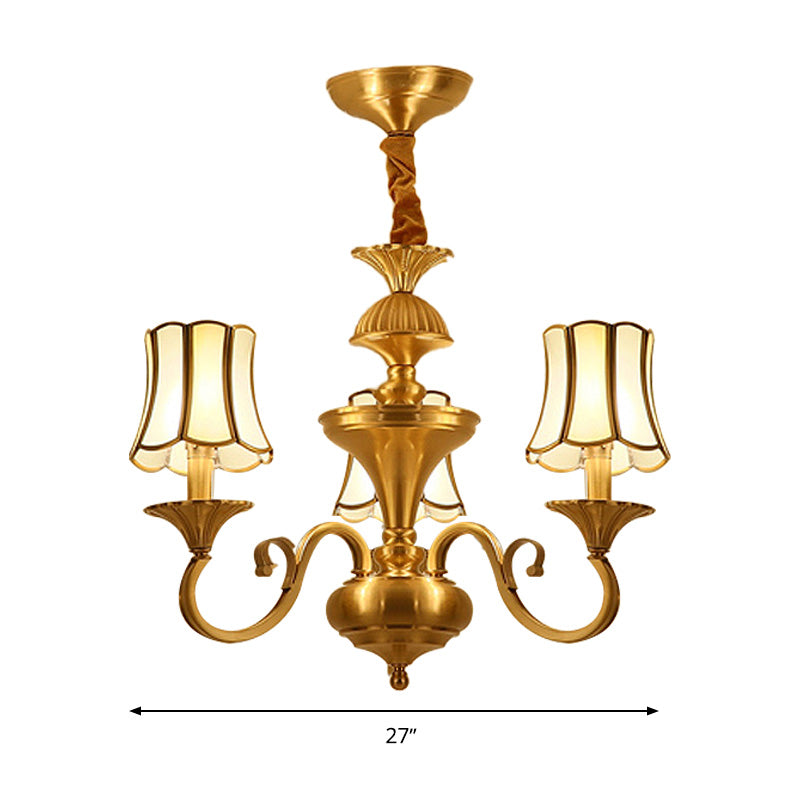 Frosted Glass Gold Pendant Chandelier Flared 3/6 Lights Colonialism Ceiling Hang Fixture for Bedroom Clearhalo 'Ceiling Lights' 'Chandeliers' Lighting' options 284909