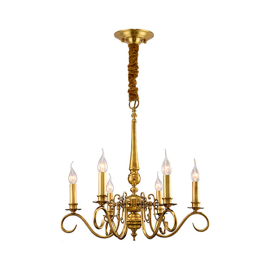 Gold Scrolled Arm Hanging Chandelier Colonial Metal 6 Lights Restaurant Ceiling Pendant Clearhalo 'Ceiling Lights' 'Chandeliers' Lighting' options 284953