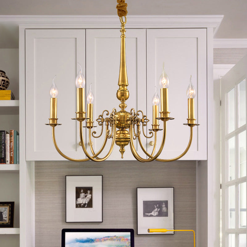 Metal Arched Arm Chandelier Light Fixture Colonialist 6 Lights Living Room Ceiling Pendant in Gold Clearhalo 'Ceiling Lights' 'Chandeliers' Lighting' options 284955