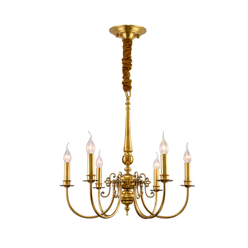 Metal Arched Arm Chandelier Light Fixture Colonialist 6 Lights Living Room Ceiling Pendant in Gold Clearhalo 'Ceiling Lights' 'Chandeliers' Lighting' options 284958