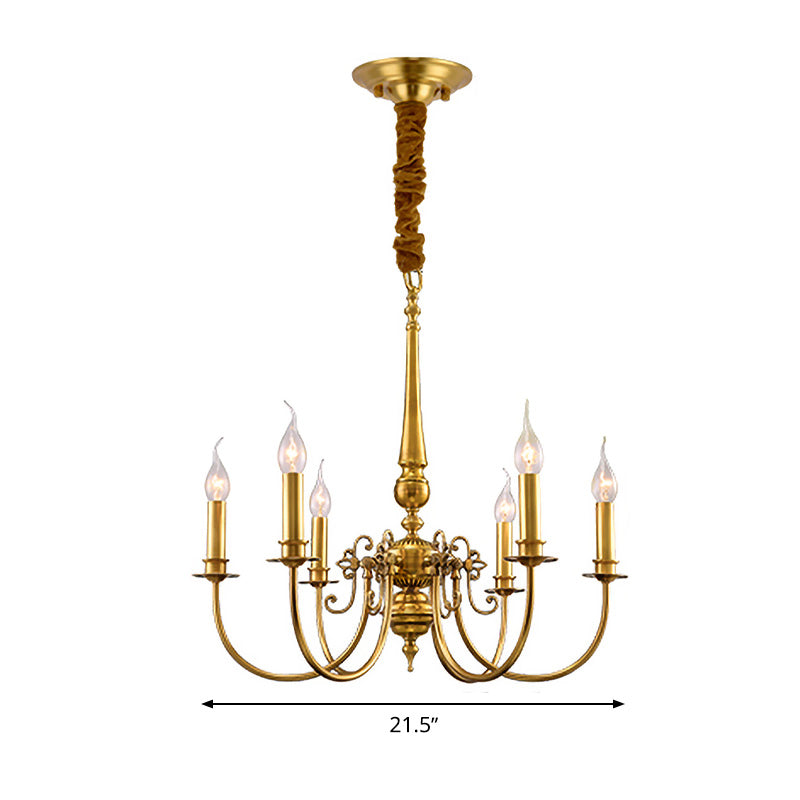 Metal Arched Arm Chandelier Light Fixture Colonialist 6 Lights Living Room Ceiling Pendant in Gold Clearhalo 'Ceiling Lights' 'Chandeliers' Lighting' options 284959