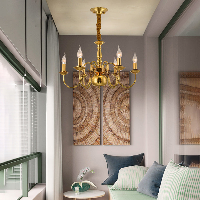 Metal Gold Pendant Chandelier Candelabra 6/8 Lights Colonialism Ceiling Hang Fixture for Living Room Clearhalo 'Ceiling Lights' 'Chandeliers' Lighting' options 284979