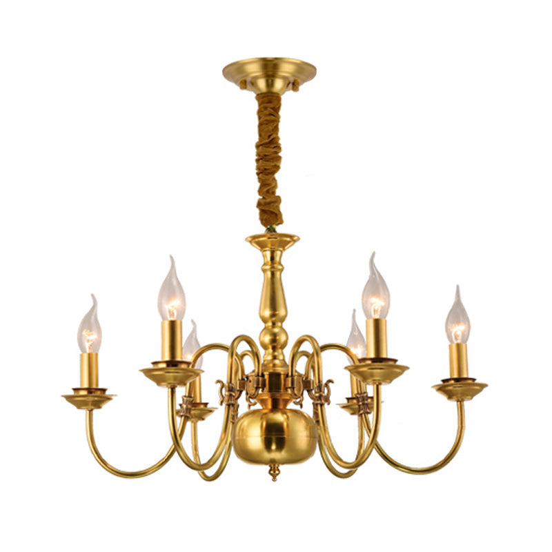 Metal Gold Pendant Chandelier Candelabra 6/8 Lights Colonialism Ceiling Hang Fixture for Living Room Clearhalo 'Ceiling Lights' 'Chandeliers' Lighting' options 284980