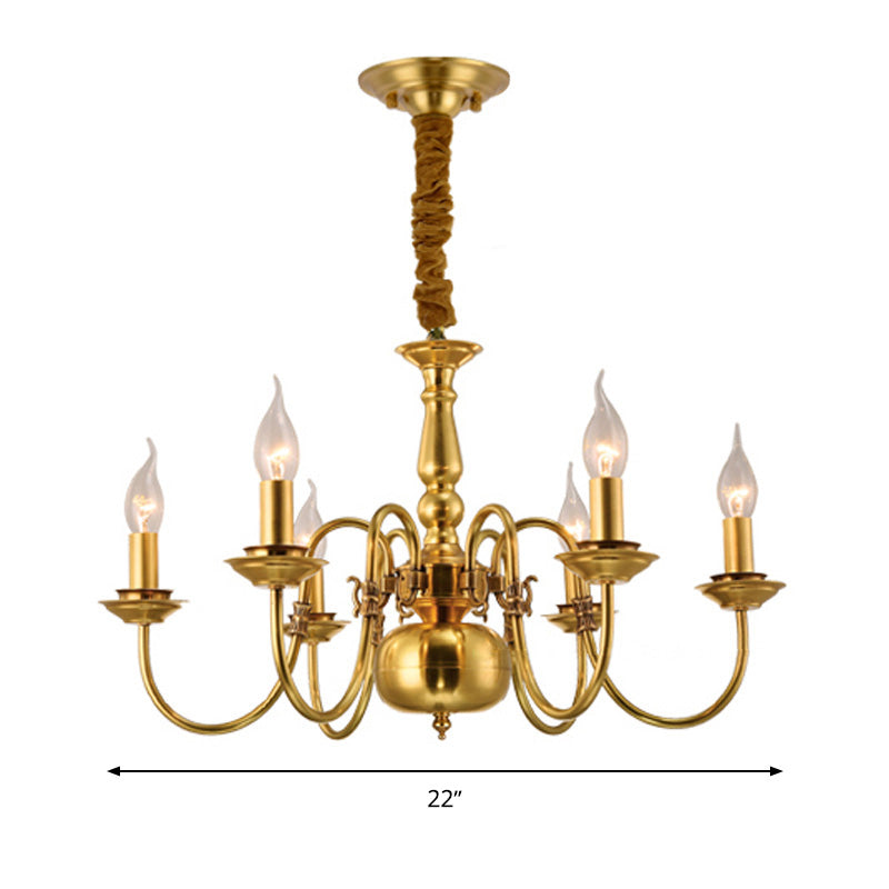 Metal Gold Pendant Chandelier Candelabra 6/8 Lights Colonialism Ceiling Hang Fixture for Living Room Clearhalo 'Ceiling Lights' 'Chandeliers' Lighting' options 284981