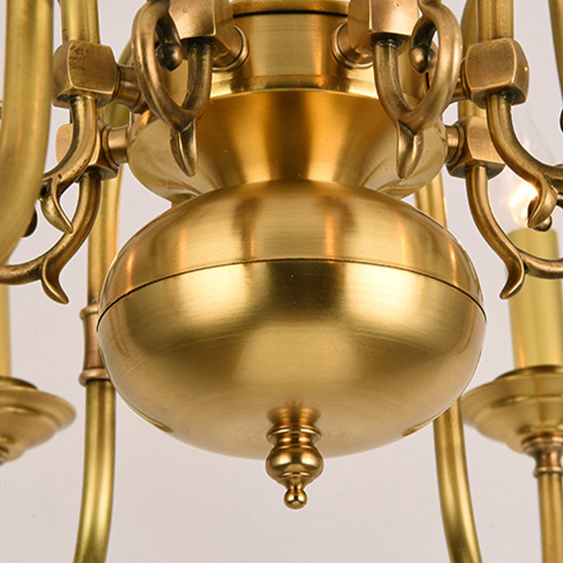 Metal Gold Pendant Chandelier Candelabra 6/8 Lights Colonialism Ceiling Hang Fixture for Living Room Clearhalo 'Ceiling Lights' 'Chandeliers' Lighting' options 284982