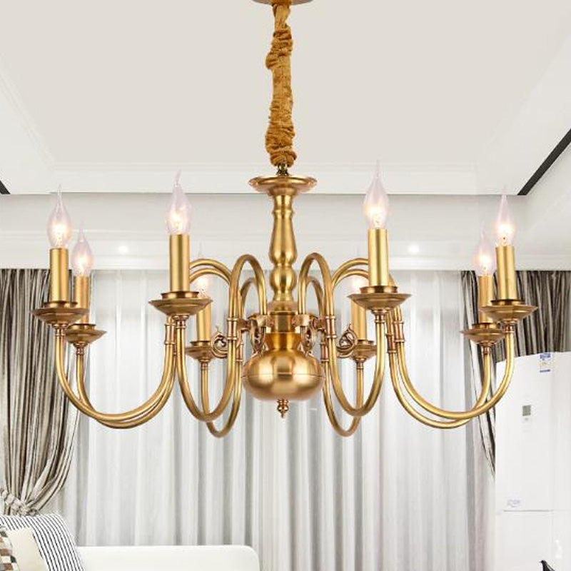 Metal Gold Pendant Chandelier Candelabra 6/8 Lights Colonialism Ceiling Hang Fixture for Living Room Clearhalo 'Ceiling Lights' 'Chandeliers' Lighting' options 284983