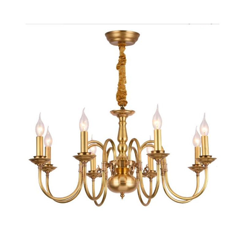 Metal Gold Pendant Chandelier Candelabra 6/8 Lights Colonialism Ceiling Hang Fixture for Living Room Clearhalo 'Ceiling Lights' 'Chandeliers' Lighting' options 284985