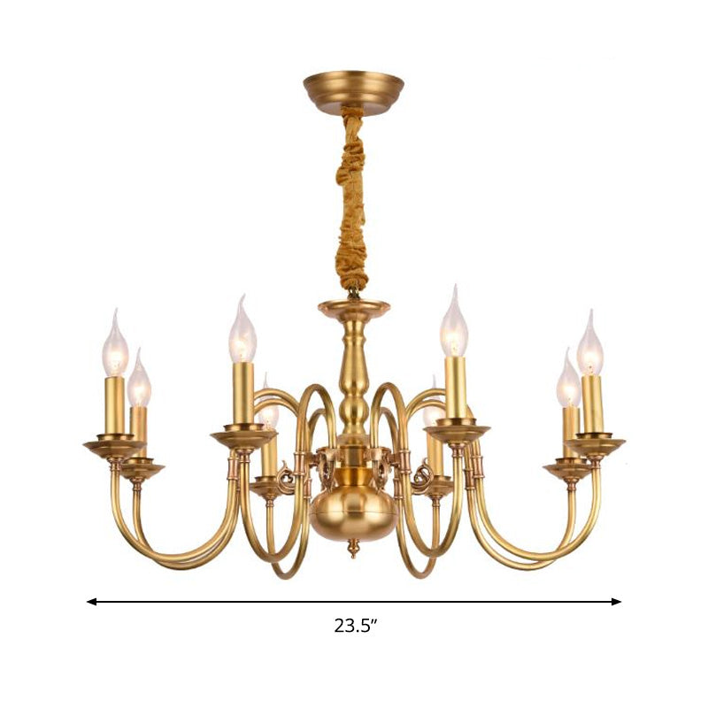 Metal Gold Pendant Chandelier Candelabra 6/8 Lights Colonialism Ceiling Hang Fixture for Living Room Clearhalo 'Ceiling Lights' 'Chandeliers' Lighting' options 284986