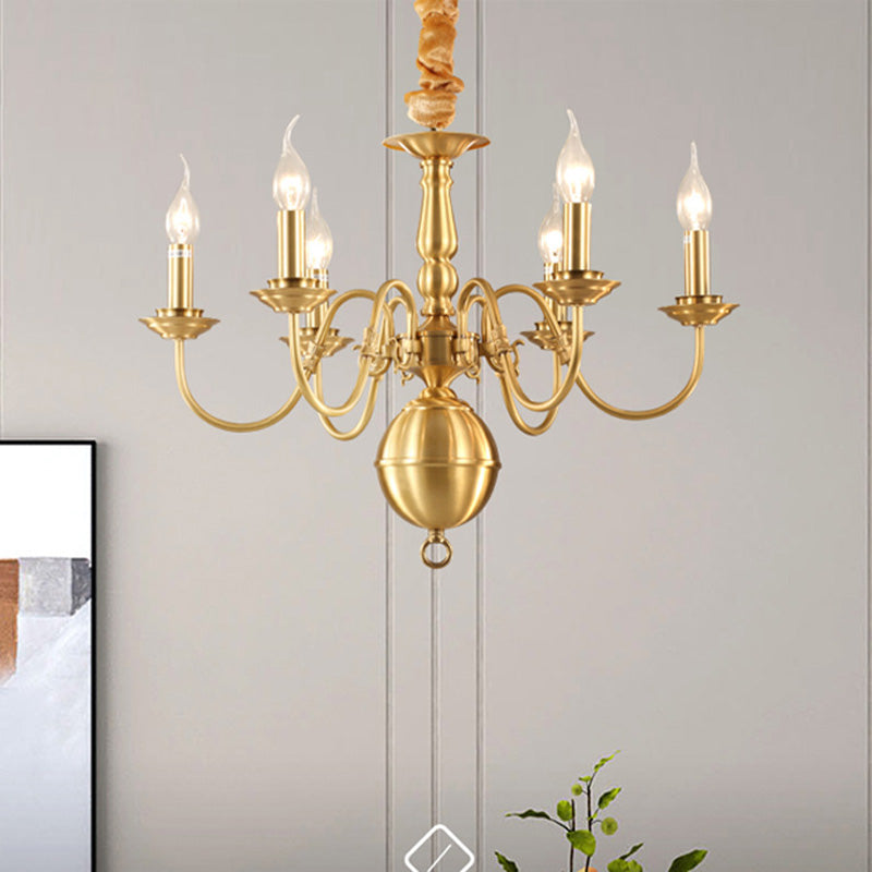 Colonialist Candle Hanging Pendant 6 Heads Metal Chandelier Lighting Fixture in Gold for Kitchen Clearhalo 'Ceiling Lights' 'Chandeliers' Lighting' options 284987