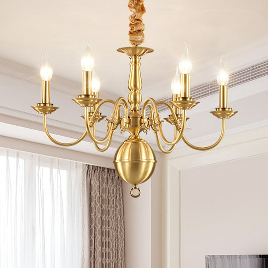 Colonialist Candle Hanging Pendant 6 Heads Metal Chandelier Lighting Fixture in Gold for Kitchen Clearhalo 'Ceiling Lights' 'Chandeliers' Lighting' options 284988