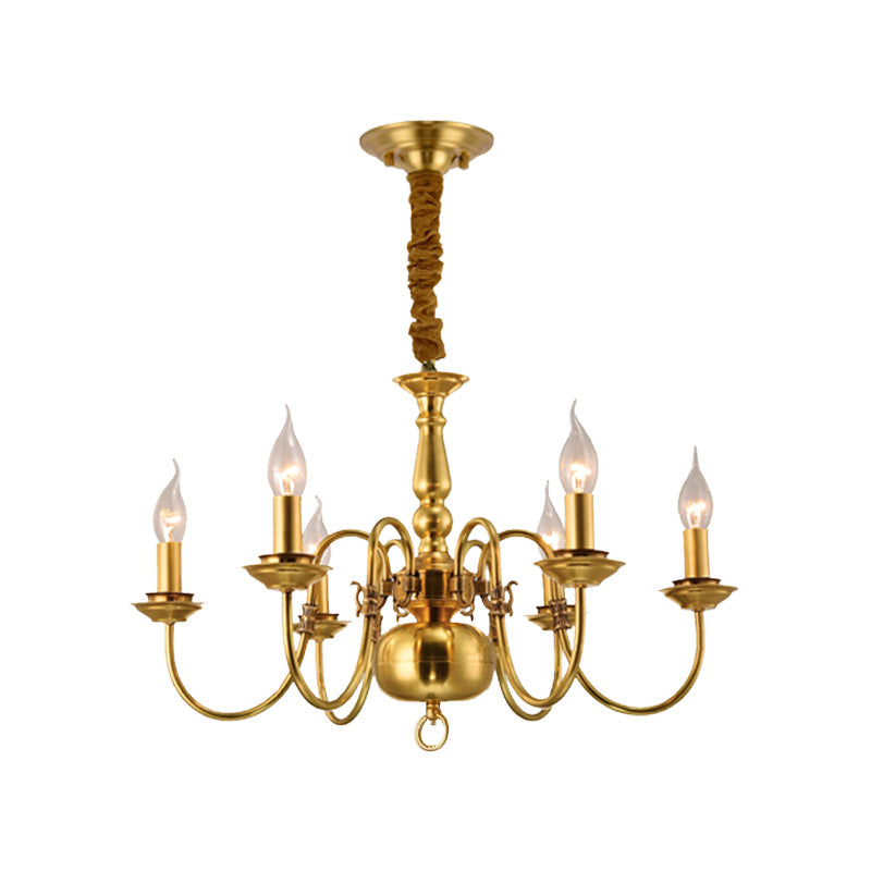 Colonialist Candle Hanging Pendant 6 Heads Metal Chandelier Lighting Fixture in Gold for Kitchen Clearhalo 'Ceiling Lights' 'Chandeliers' Lighting' options 284990