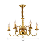 Colonialist Candle Hanging Pendant 6 Heads Metal Chandelier Lighting Fixture in Gold for Kitchen Clearhalo 'Ceiling Lights' 'Chandeliers' Lighting' options 284991