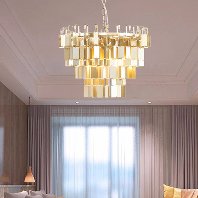 Brass 4 Heads Chandelier Lighting Colonialism Metal Tiered Hanging Light Kit for Living Room Clearhalo 'Ceiling Lights' 'Chandeliers' Lighting' options 285024