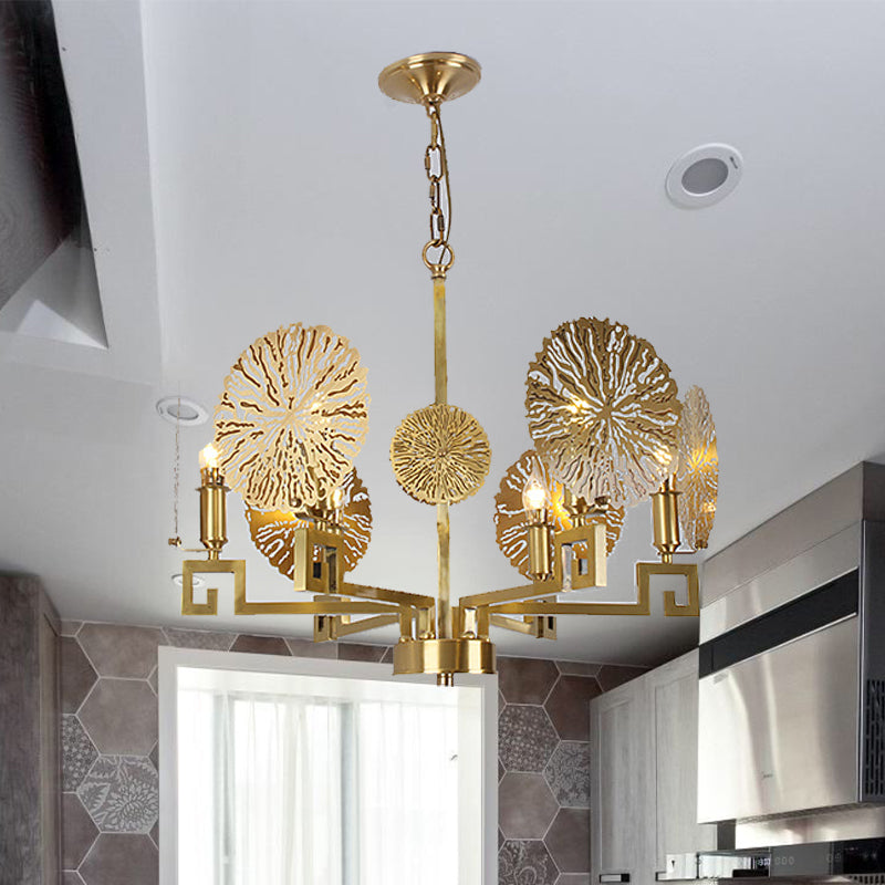 Metal Gold Chandelier Light Fixture Lotus 6/8/10 Lights Colonialism Down Lighting Pendant Clearhalo 'Ceiling Lights' 'Chandeliers' Lighting' options 285037