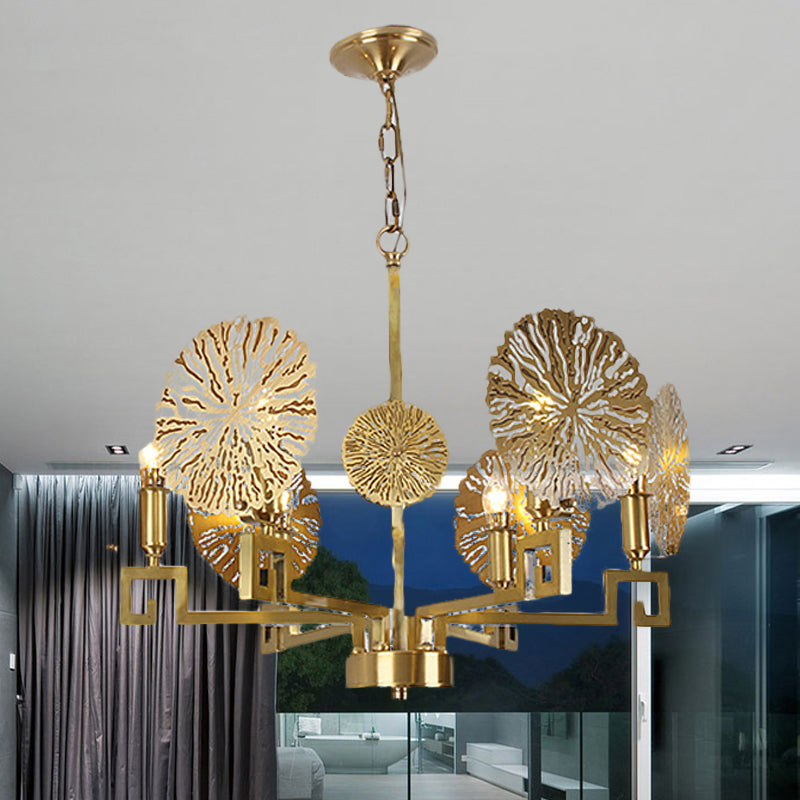 Metal Gold Chandelier Light Fixture Lotus 6/8/10 Lights Colonialism Down Lighting Pendant Clearhalo 'Ceiling Lights' 'Chandeliers' Lighting' options 285038