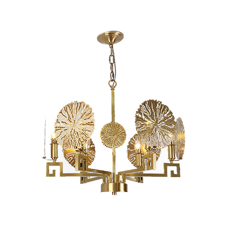 Metal Gold Chandelier Light Fixture Lotus 6/8/10 Lights Colonialism Down Lighting Pendant Clearhalo 'Ceiling Lights' 'Chandeliers' Lighting' options 285040