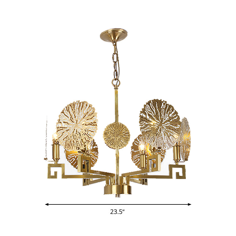 Metal Gold Chandelier Light Fixture Lotus 6/8/10 Lights Colonialism Down Lighting Pendant Clearhalo 'Ceiling Lights' 'Chandeliers' Lighting' options 285041