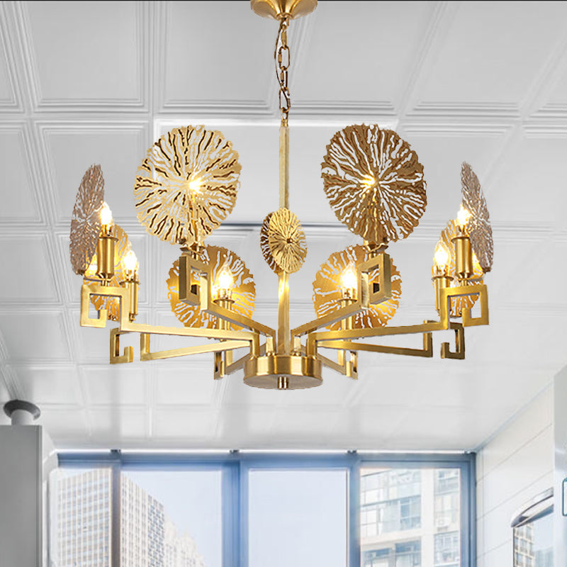 Metal Gold Chandelier Light Fixture Lotus 6/8/10 Lights Colonialism Down Lighting Pendant Clearhalo 'Ceiling Lights' 'Chandeliers' Lighting' options 285042