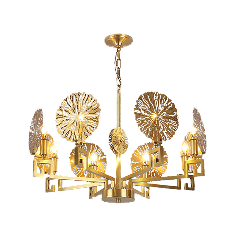 Metal Gold Chandelier Light Fixture Lotus 6/8/10 Lights Colonialism Down Lighting Pendant Clearhalo 'Ceiling Lights' 'Chandeliers' Lighting' options 285044