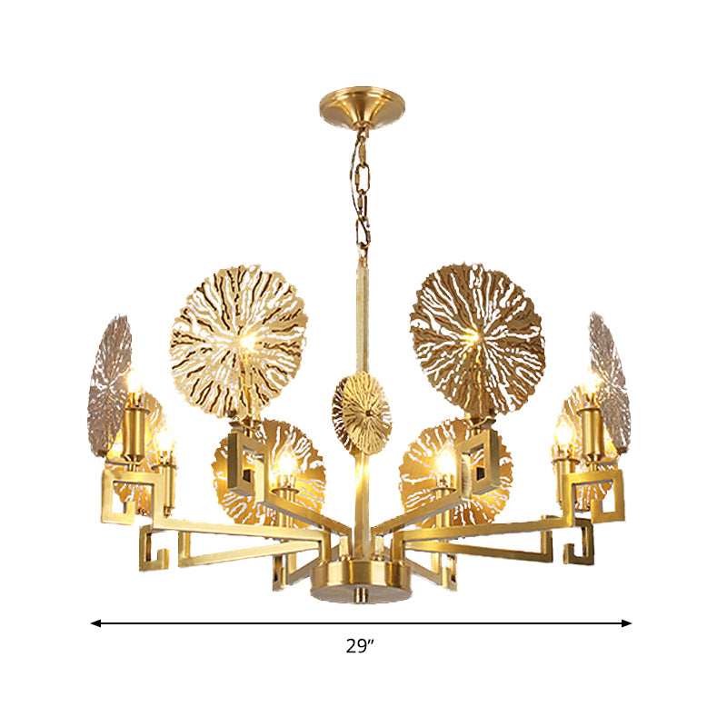 Metal Gold Chandelier Light Fixture Lotus 6/8/10 Lights Colonialism Down Lighting Pendant Clearhalo 'Ceiling Lights' 'Chandeliers' Lighting' options 285045