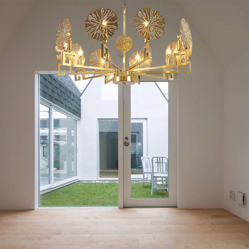 Metal Gold Chandelier Light Fixture Lotus 6/8/10 Lights Colonialism Down Lighting Pendant Clearhalo 'Ceiling Lights' 'Chandeliers' Lighting' options 285047