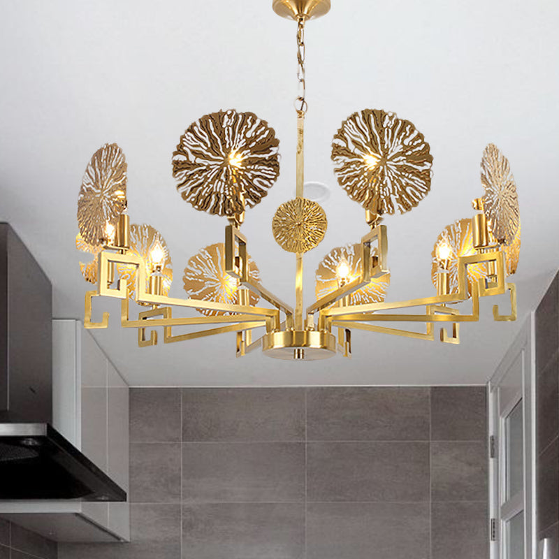 Metal Gold Chandelier Light Fixture Lotus 6/8/10 Lights Colonialism Down Lighting Pendant Clearhalo 'Ceiling Lights' 'Chandeliers' Lighting' options 285048