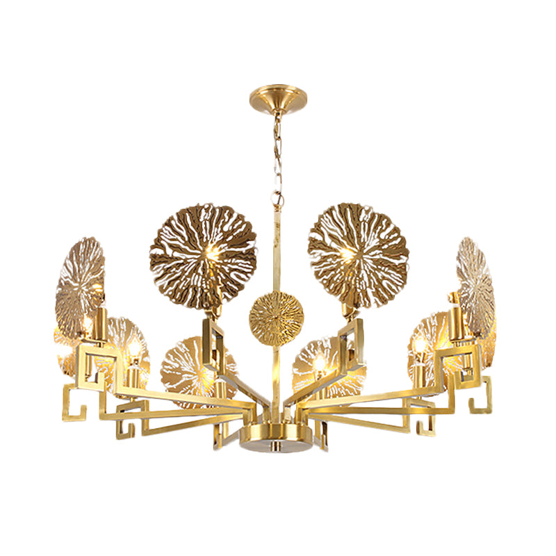 Metal Gold Chandelier Light Fixture Lotus 6/8/10 Lights Colonialism Down Lighting Pendant Clearhalo 'Ceiling Lights' 'Chandeliers' Lighting' options 285049