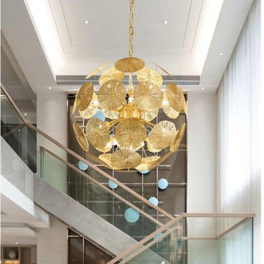 12/20 Bulbs Metal Chandelier Lamp Colonial Gold Spherical Living Room Hanging Ceiling Light Clearhalo 'Ceiling Lights' 'Chandeliers' Lighting' options 285074