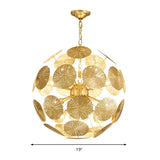 12/20 Bulbs Metal Chandelier Lamp Colonial Gold Spherical Living Room Hanging Ceiling Light Clearhalo 'Ceiling Lights' 'Chandeliers' Lighting' options 285076