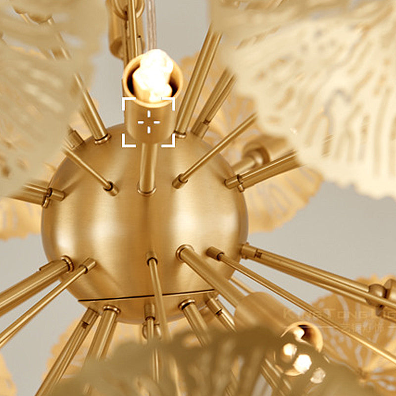 12/20 Bulbs Metal Chandelier Lamp Colonial Gold Spherical Living Room Hanging Ceiling Light Clearhalo 'Ceiling Lights' 'Chandeliers' Lighting' options 285081