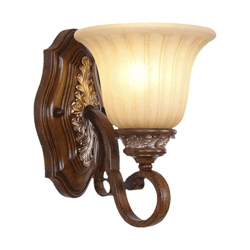 Bell Metal Wall Lighting Traditional 1 Light Dining Room Sconce Light Fixture in Brown with Opal Ribbed Glass Shade Clearhalo 'Wall Lamps & Sconces' 'Wall Lights' Lighting' 285105