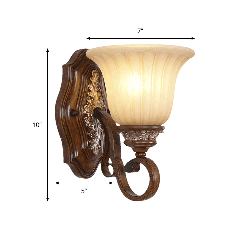 Bell Metal Wall Lighting Traditional 1 Light Dining Room Sconce Light Fixture in Brown with Opal Ribbed Glass Shade Clearhalo 'Wall Lamps & Sconces' 'Wall Lights' Lighting' 285106