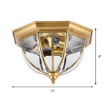 3 Lights Clear Glass Flush Mount Lighting Colonial Style Brass Domed Bedroom Flush Ceiling Light Clearhalo 'Ceiling Lights' 'Close To Ceiling Lights' 'Close to ceiling' 'Flush mount' Lighting' 285253