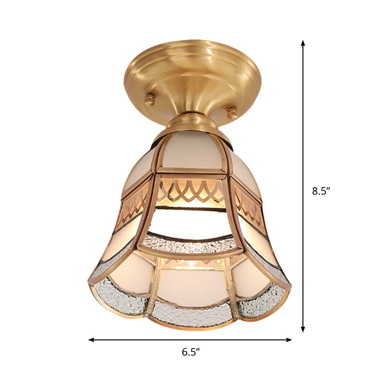 5"/6.5” Wide 1 Light Frosted Glass Flush Light Colonial Style Brass Tapered Living Room Ceiling Flush Mount Clearhalo 'Ceiling Lights' 'Close To Ceiling Lights' 'Close to ceiling' 'Flush mount' Lighting' 285260