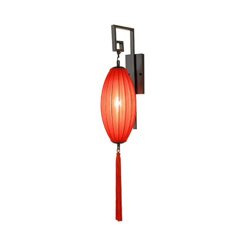 Metal Red Wall Lighting Fixture Oval 1 Light Classic Style Sconce for Tea House with Fabric Shade Clearhalo 'Wall Lamps & Sconces' 'Wall Lights' Lighting' 285337